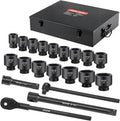 VEVOR 1 in Drive Impact Socket Set, 21 Piece, 6 Point Shallow Impact Sockets, SAE (1-5/8 in to 3-1/8 in), with 8 in & 18 in Extension Bars, 24 in Ratchet, Cr-V Steel, Size Marking, and Carrying Case