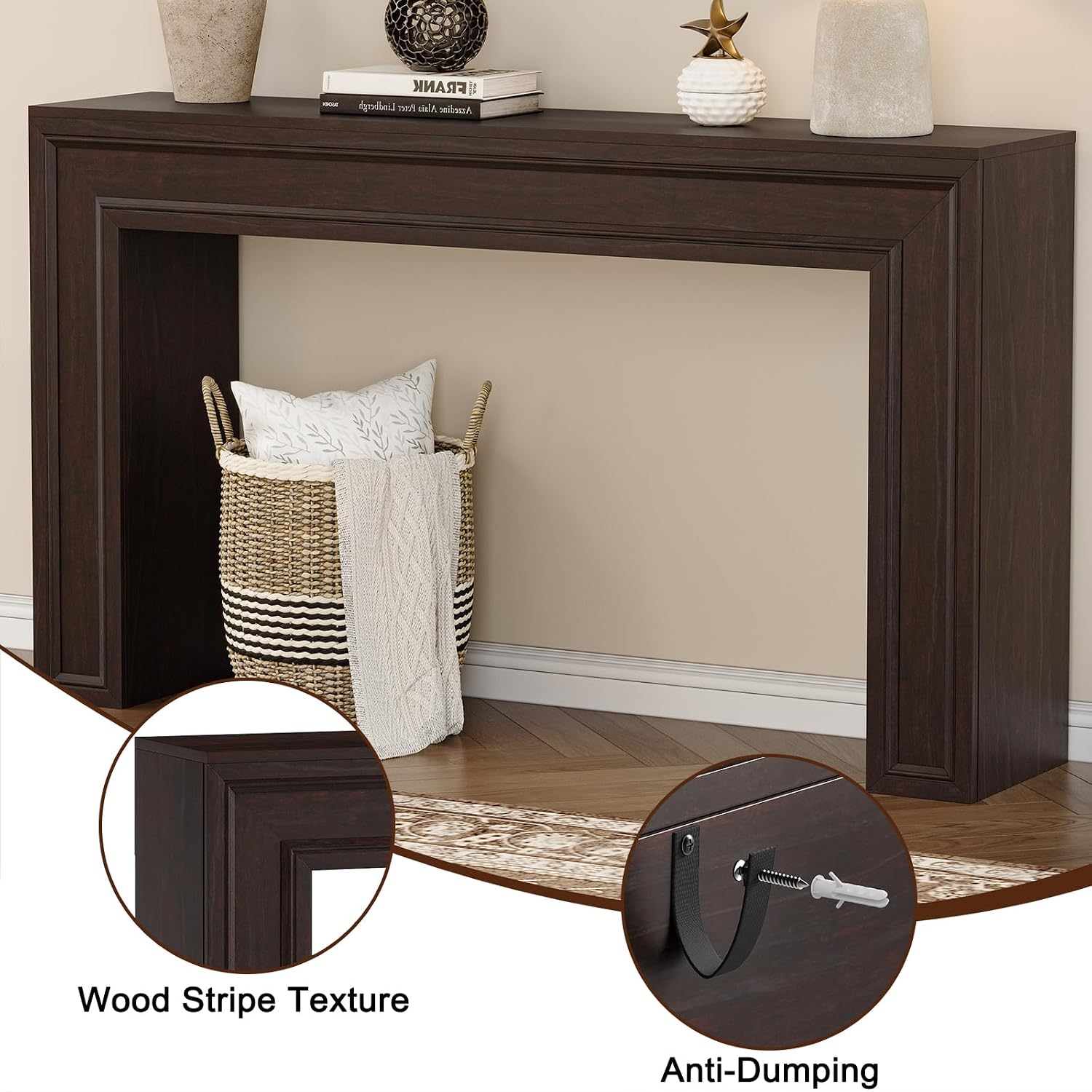 Rresyet 55 Inch Long Console Table, Sofa Table Behind Couch, Entryway Table, Farmhouse Entryway Table for Entrance, Hallway, Living Room (Cherry)