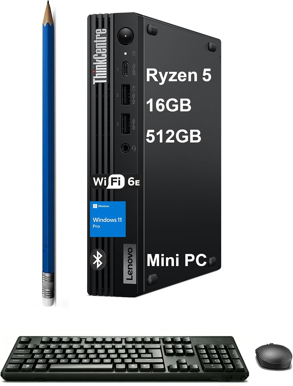 Lenovo ThinkCentre M75q Gen 5 Tiny Business Desktop (AMD Ryzen 5 8500GE (> Intel i7-12700T), 16GB DDR5, 512GB SSD, Radeon 740M Graphics) MFF, Mini PC, DisplayPort, HDMI, Ethernet, Wi-Fi 6E, Win 11 Pro
