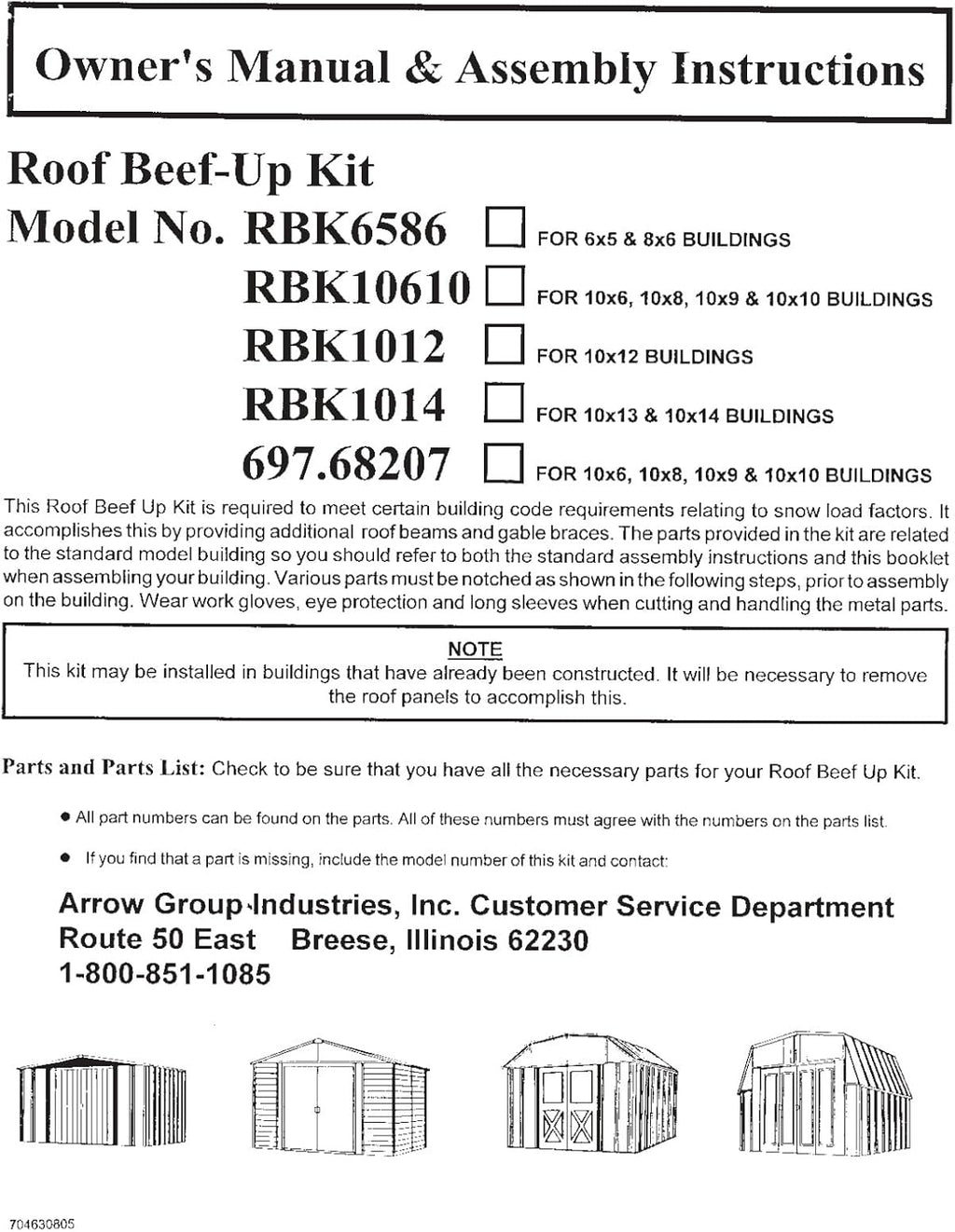 Arrow 10610 Roof Strengthening Kit for Shed Roofs, 10 by 6-Feet/10 by 8-Feet/10 by 9-Feet/10 by 10-Feet