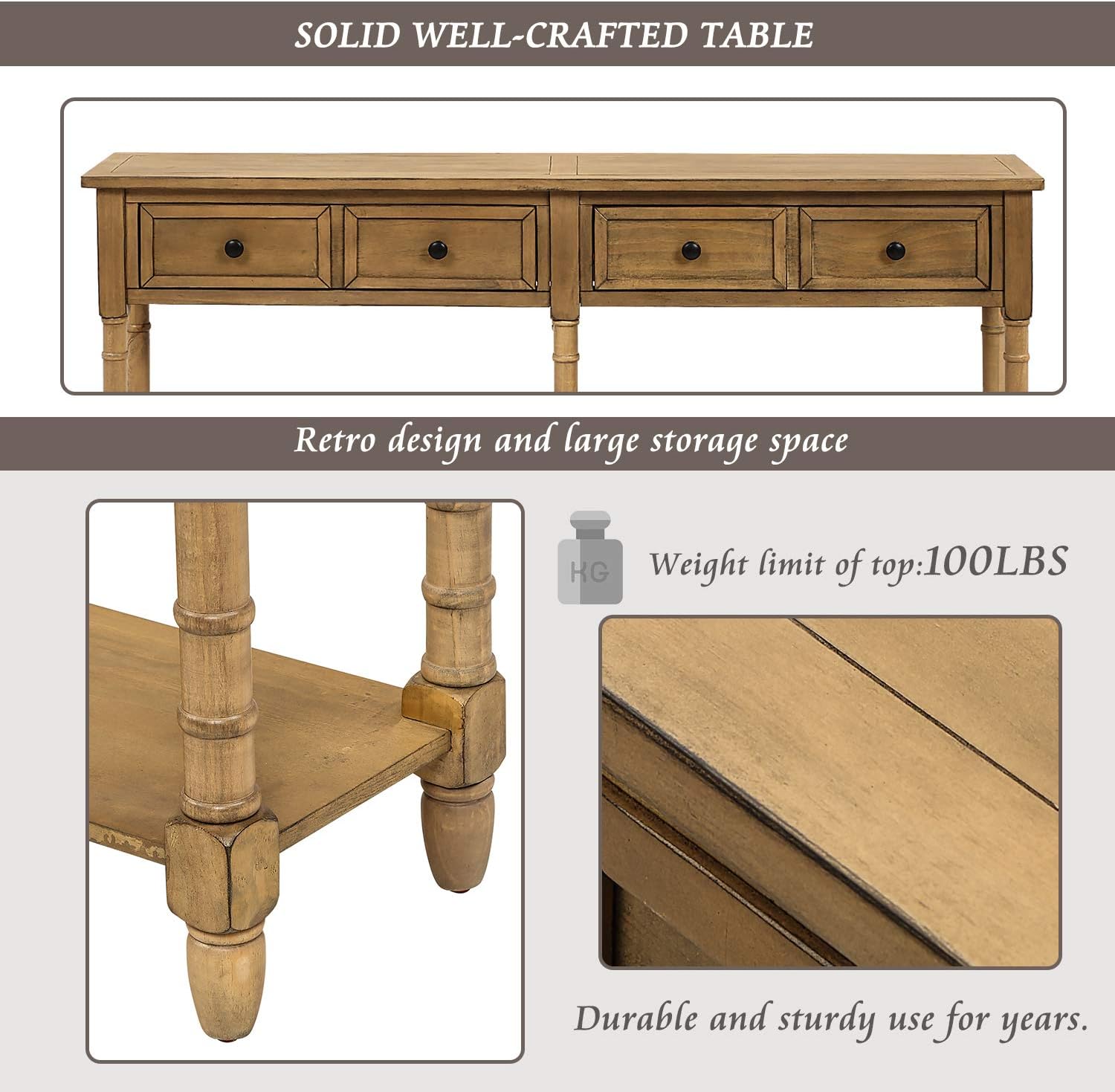 Merax Console Table Sofa Table with Two Storage Drawers and Bottom Shelf for Living Room, Entryway, Easy Assembly (Old Pine)