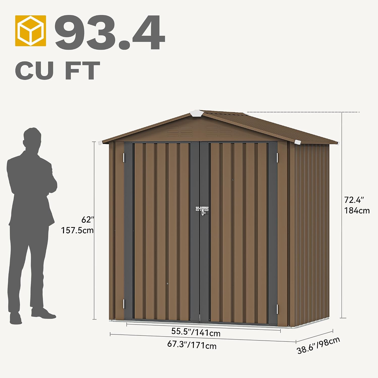DWVO 6x4ft Metal Outdoor Tool Shed, Garden Storage Shed for Backyard, Lawn, and Patio, Heavy-Duty Storage Unit with Four Vents & Lockable Door for Storing Tools, Equipment & Trash Bins, Brown