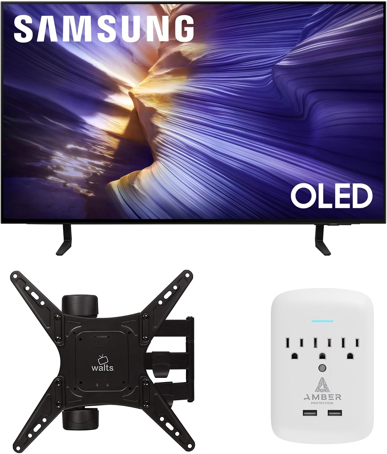 Samsung QN42S90FAEXZA 42 Inch 4K OLED Smart TV with a Walts Medium Full Motion Mount for 32'-65' TVs and Amber Protection 3-Outlet-Surge Surge Protector (2025)