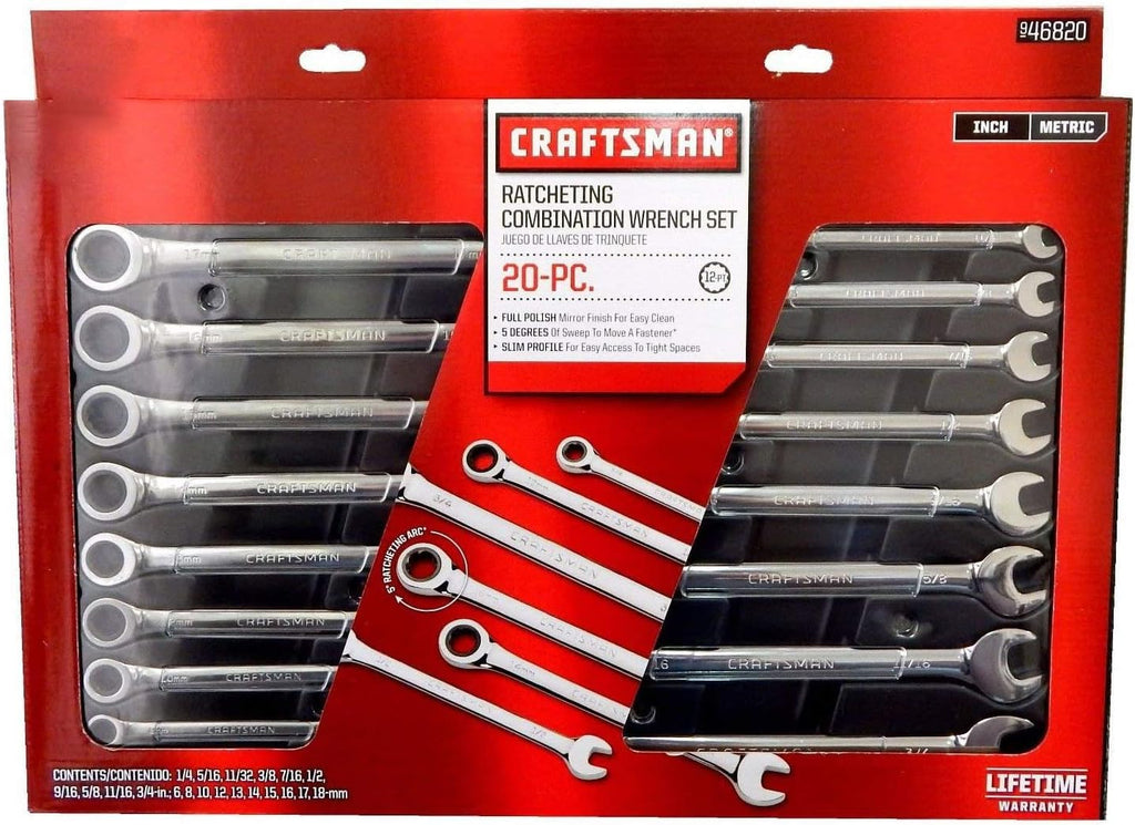 Craftsman 20 pc Combination Ratcheting Wrench Set Metric MM & Standard SAE