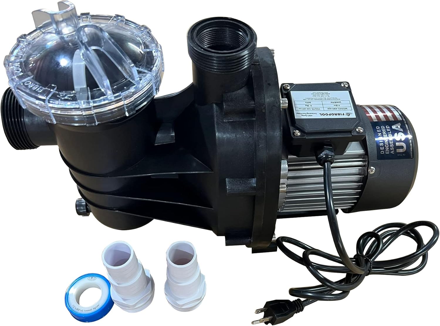 FibroPool 0.5HP Above Ground Pool Pump – 3000 GPH High Efficiency 1/2 HP Motor, Clear Lid Strainer, 120V Pool Pump with Hose Adapters for Easy Installation ABG051