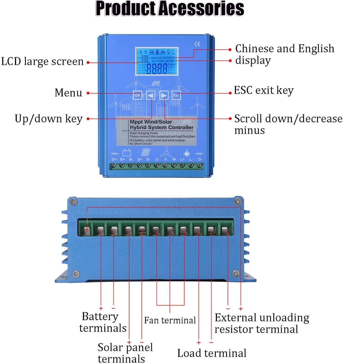 12V/24V/48V Wind Solar Hybrid System, 2000w-6000W Wind Solar Hybrid Boost Controller, Wind Turbine Generator Solar Panel, Hybrid Charge Controller(24v,2000w)