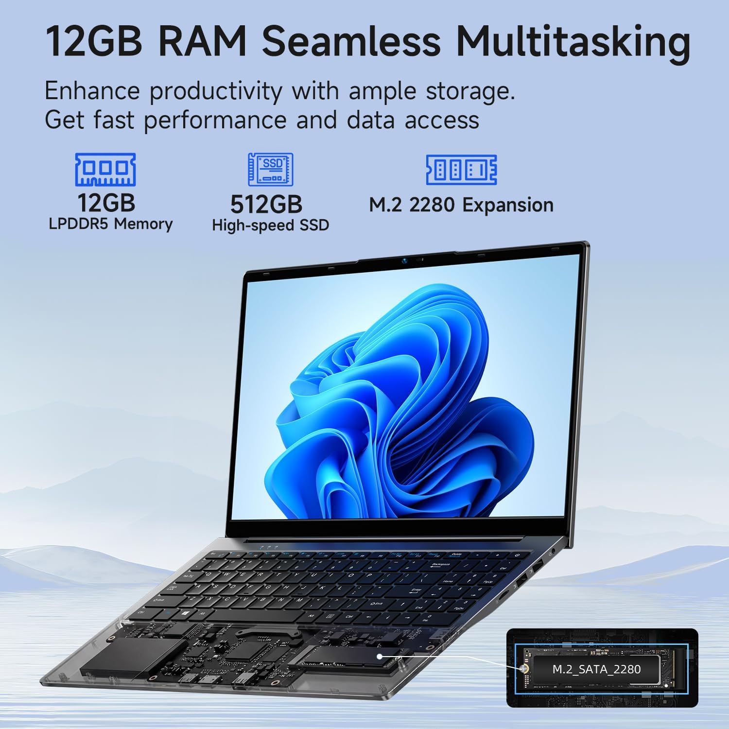 Bmax 15.6' Laptop, Intel 12th Gen N95 (Up to 3.4GHz), 12GB LPDDR5 RAM, 512GB SSD, Windows 11 Pro Business Computer, 180° Lay-Flat FHD IPS, Webcam with Privacy Shutter, Numeric Keypad, Type-C