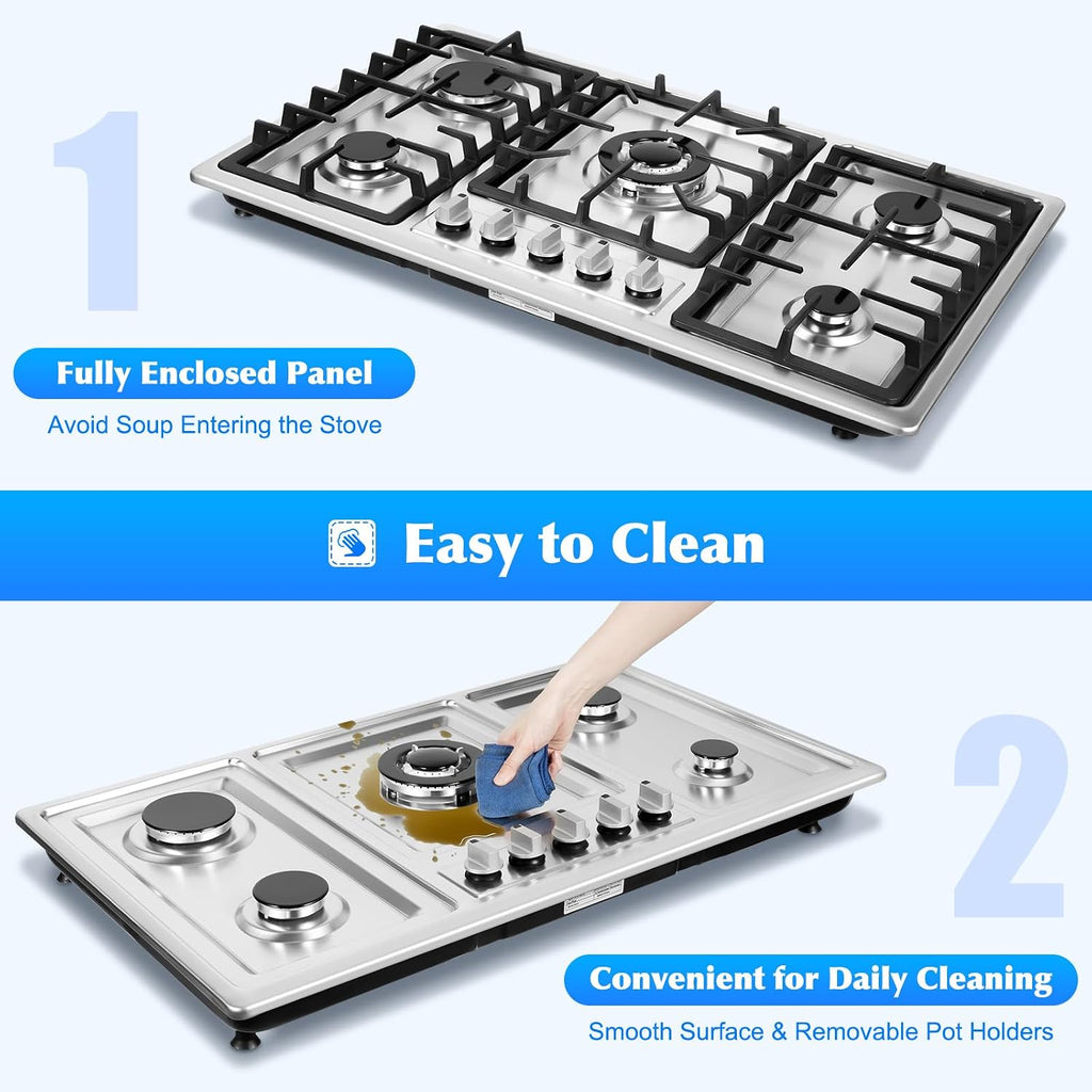 2 Burner Natural Gas Cooktop, Cooktop Stove Top, Tempered Glass Burners Stove with Anti-Temper Protection for Apartment, Indoor (Not Included Gas Pipe) (4)