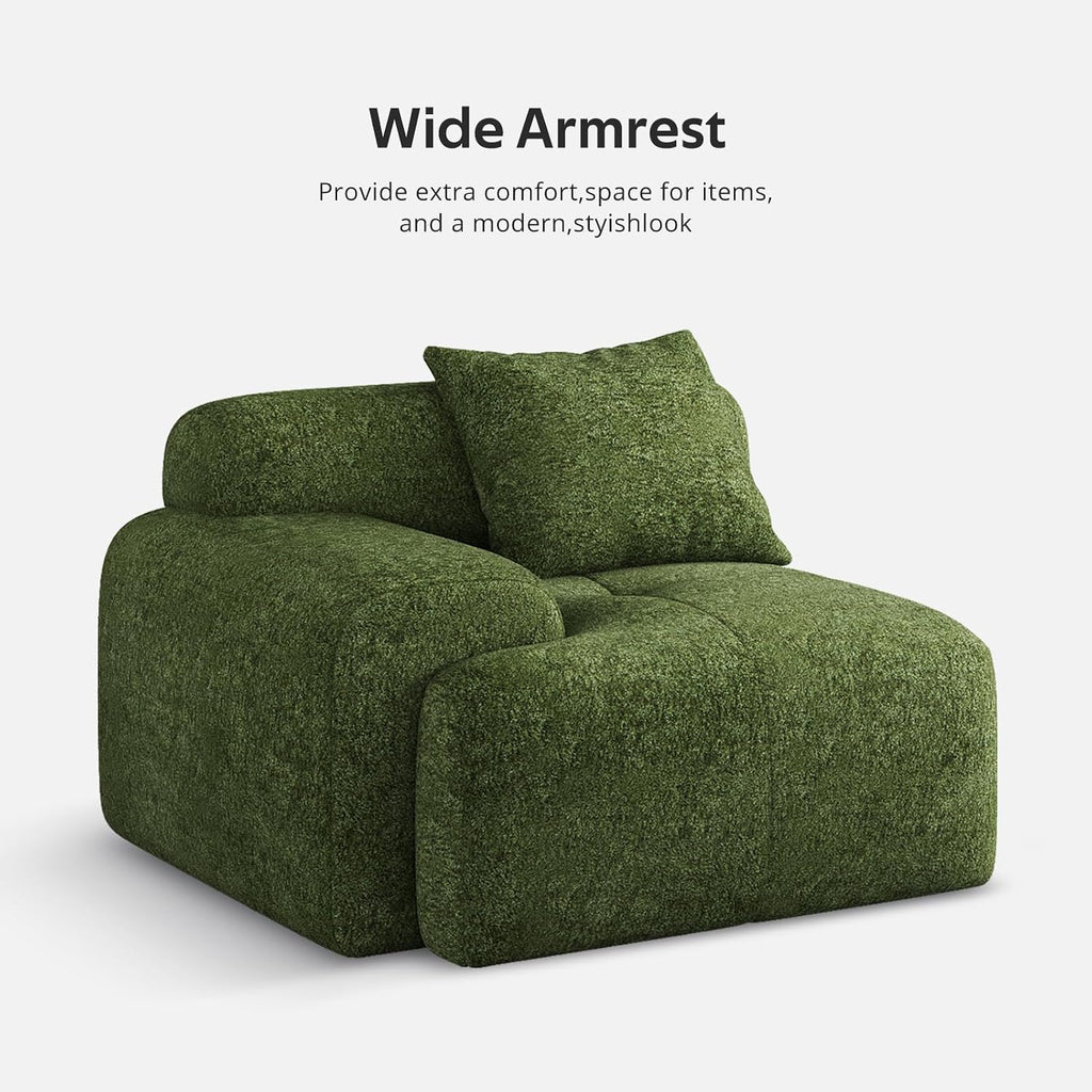 118'' Modern L-Shaped Modular Sectional Sofa for Living Room，Oversized 3-Seater Couch with Deep Seat and Movable Ottoman – No Assembly,Comfortable Chenille Fabric Boneless Sofa (Dark Green)