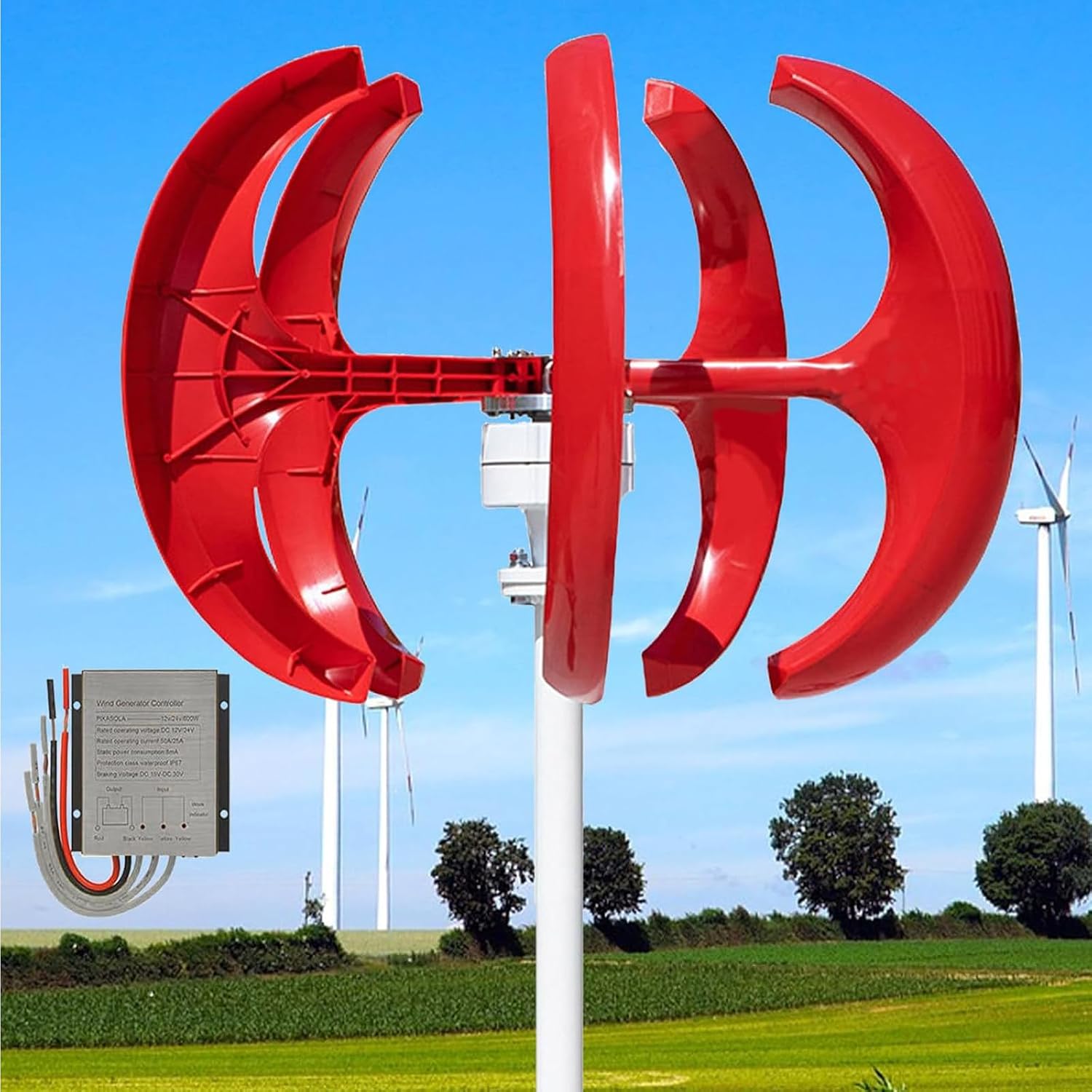 Wind Turbine Home Use Horizontal Generator Kits Blades with Controller to Charge Batteries Off Generator,3000W/4000W/5000W Wind Turbine Generator Kit - 5 Blades Vertical DC 12V 24V 48V for H