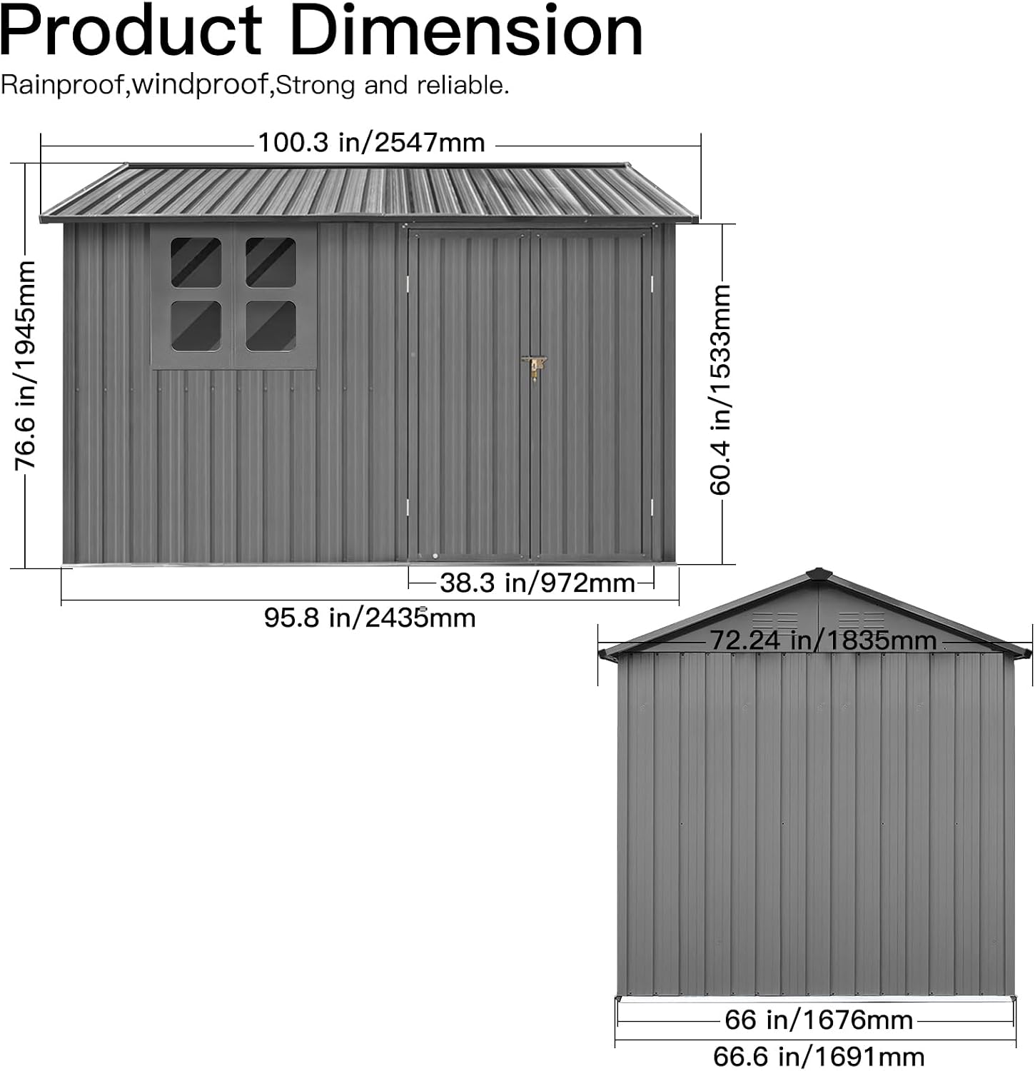 Ball & Cast 6x8 FT Metal Frame Garden Sheds with Lockable Doors and Window,Outdoor Single-Storey Roofed Storage Shed,w/Waterproof Roofs,for Storing Bicycles,Lawnmowers,Barbeques,Grey