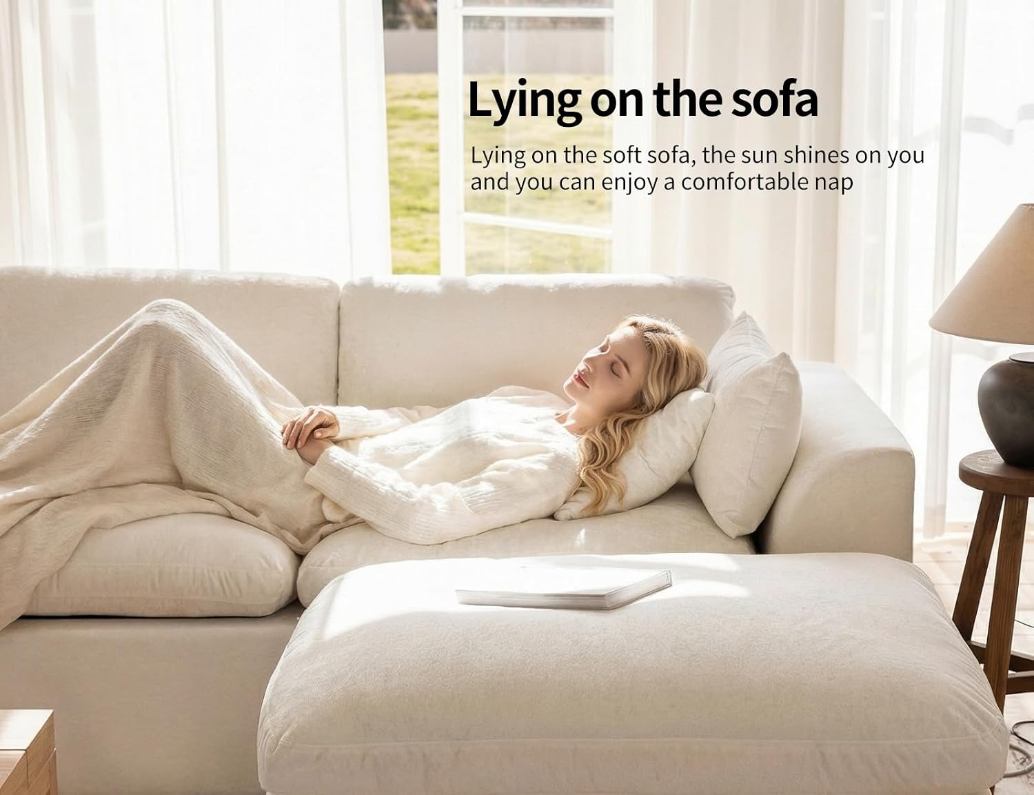 115' Modular Sectional Sofa, Modern Cloud Sectional Couch with Deep Seat, L-Shape Boneless Couch for Living Room,No Assembly Required,Warm White(3 Seater + 1 Ottoman)