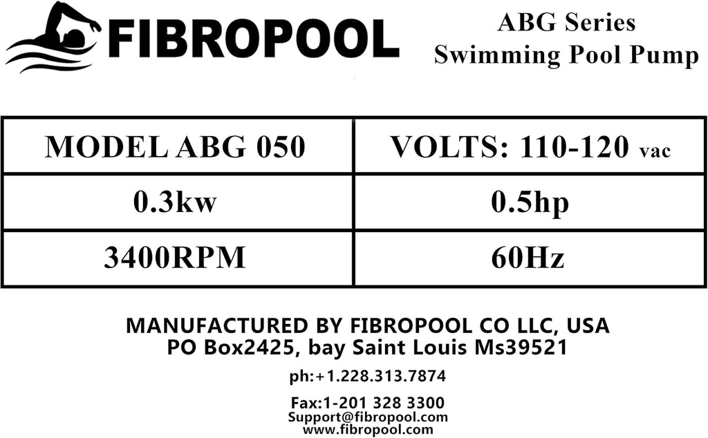FibroPool 0.5HP Above Ground Pool Pump – 3000 GPH High Efficiency 1/2 HP Motor, Clear Lid Strainer, 120V Pool Pump with Hose Adapters for Easy Installation ABG051