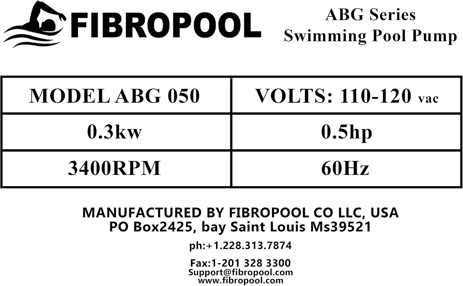 FibroPool 0.5HP Above Ground Pool Pump – 3000 GPH High Efficiency 1/2 HP Motor, Clear Lid Strainer, 120V Pool Pump with Hose Adapters for Easy Installation ABG051
