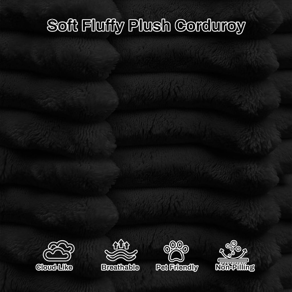 107' L-Shaped Boneless Sectional Couches for Living Room, Comfy Corduroy Fluffy Cloud Couch, Deep Seat Memory Foam Plush Modular Sectional Sofa with Left-Facing Chaise, No Assembly, Black