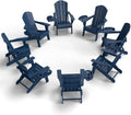FOOWIN Folding Adirondack Chair Set of 8, HDPE Adirondack Chairs with Cup Holder, Weather Resistant Plastic Fire Pit Chairs for Outdoor, Patio, Lawn, Garden, Backyard, Deck, Dark Blue