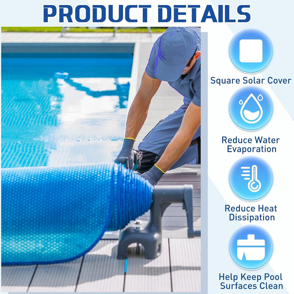 Frienda 12 x 24 ft Blue Rectangle Solar Pool Cover 16 Mil Solar Blanket for Above Ground Inground Pools Heavy Duty Floating Bubble Pool Hot Tub Spa Covers for Swimming Pools