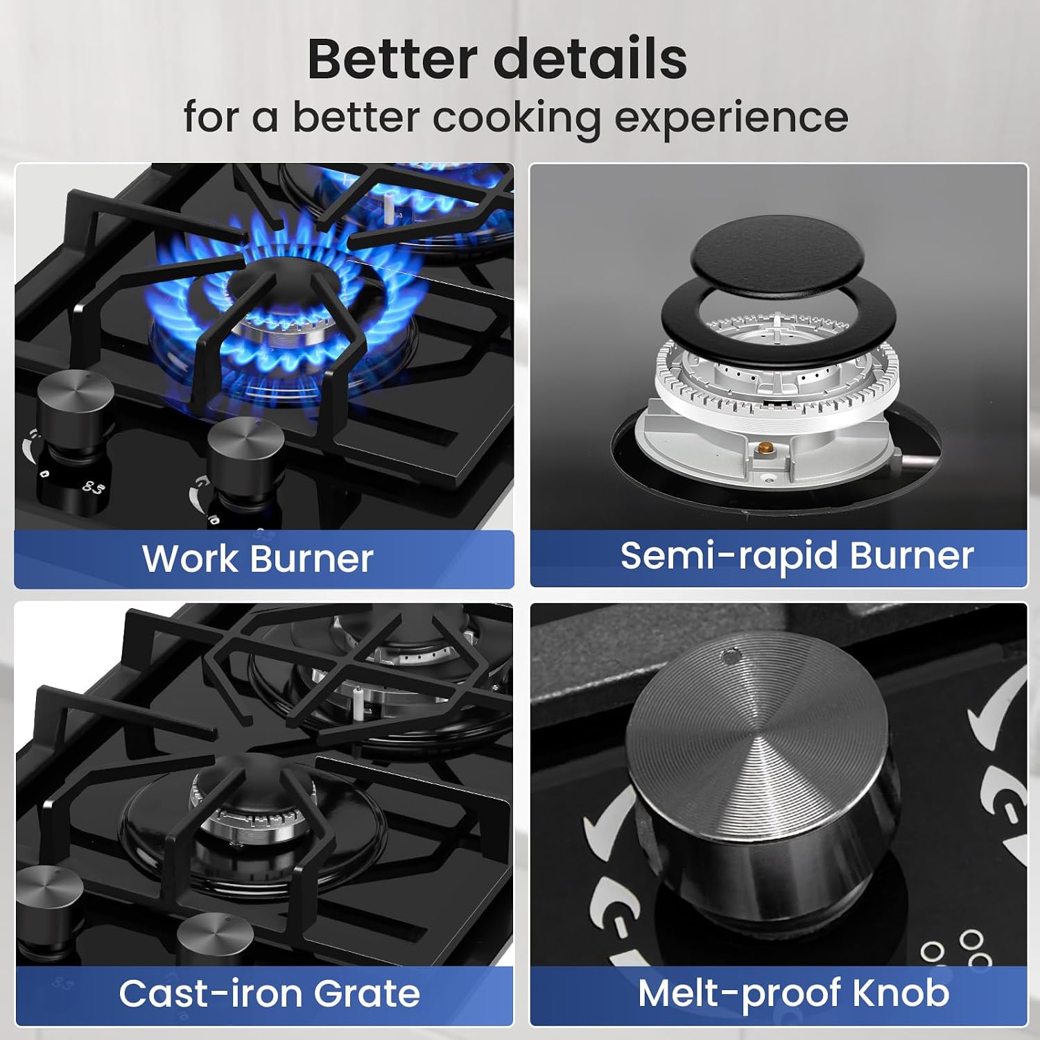 Gas Cooktop 2 Burner,12000W Built-in Gas Stove, Black Crystal Tempered Glass Propane Cooktop, 20.08x12.2' Top Propane Stove Indoor LPG/NG Dual Fuel Hob for Apartment Kitchen RV