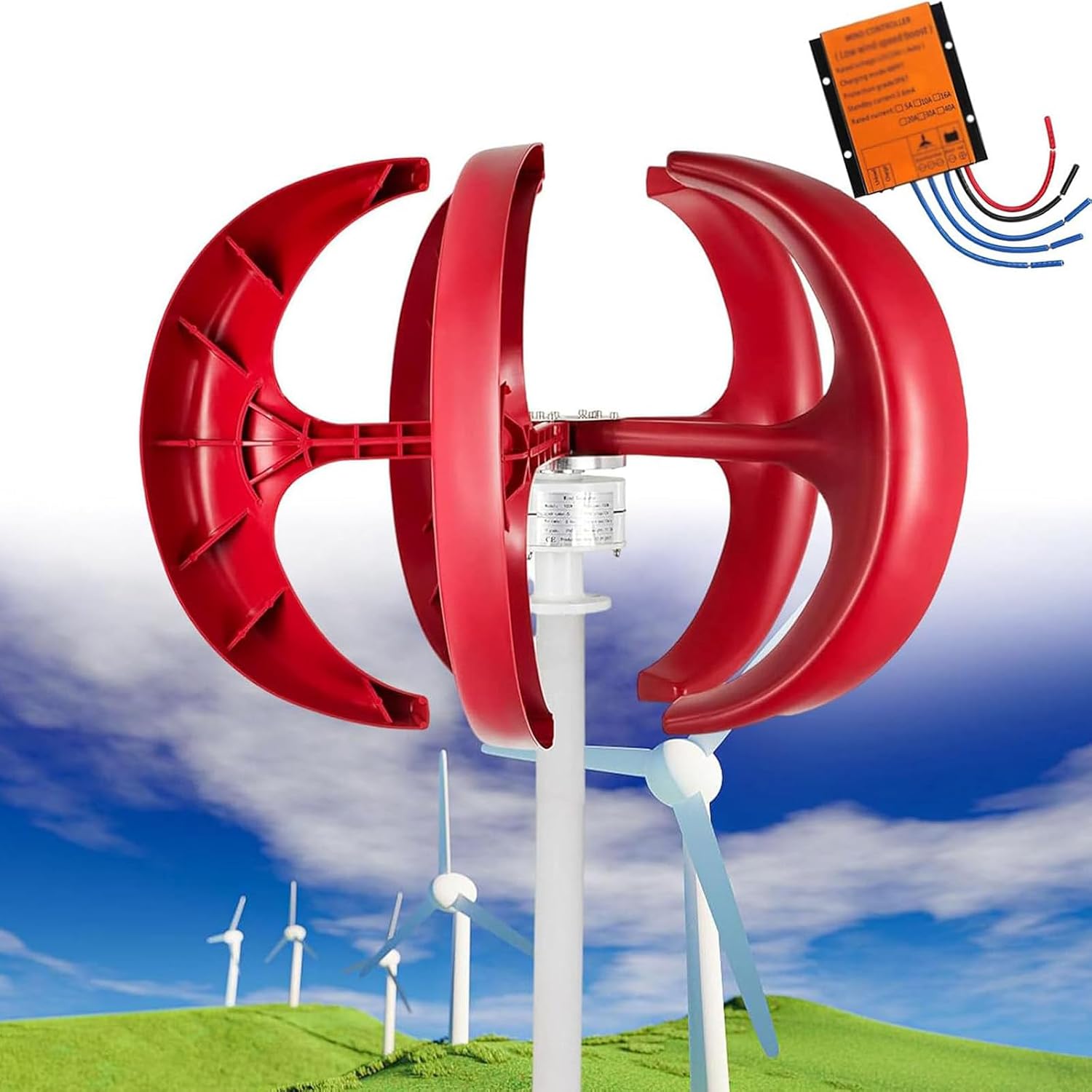 Wind Turbine Home Use Horizontal Generator Kits Blades with Controller to Charge Batteries Off Generator,3000W/4000W/5000W Wind Turbine Generator, 12V/24V/48V Vertical Wind Motor for Hybrid