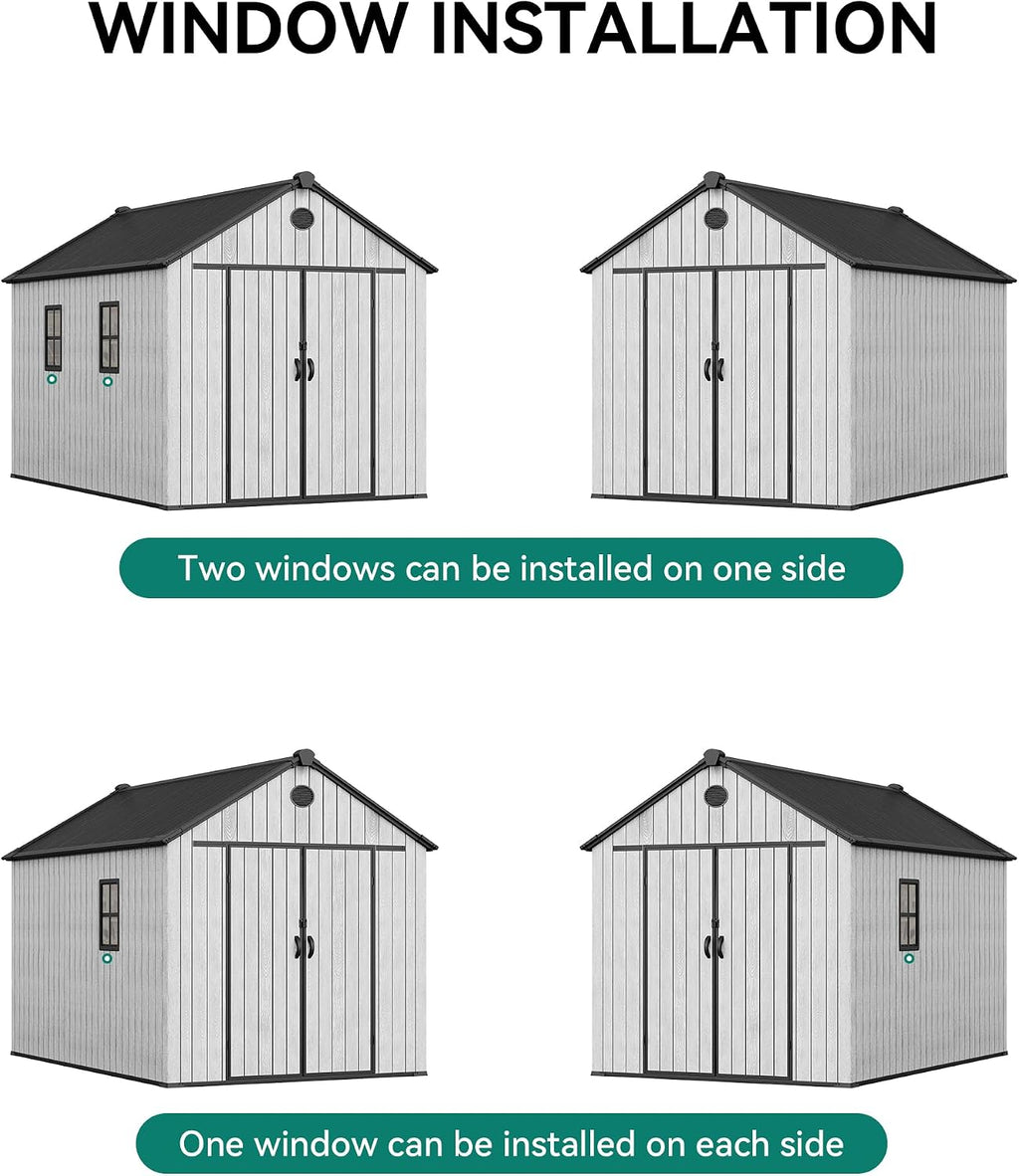YITAHOME 8x12 FT Outdoor Storage Shed with Floor, Waterproof Extra Thick Plastic Garden Shed with Lockable Doors, 2 Vision Windows Vents, 16mm Heavy Duty Tool Shed for Bikes, Patio or Backyard, Gray