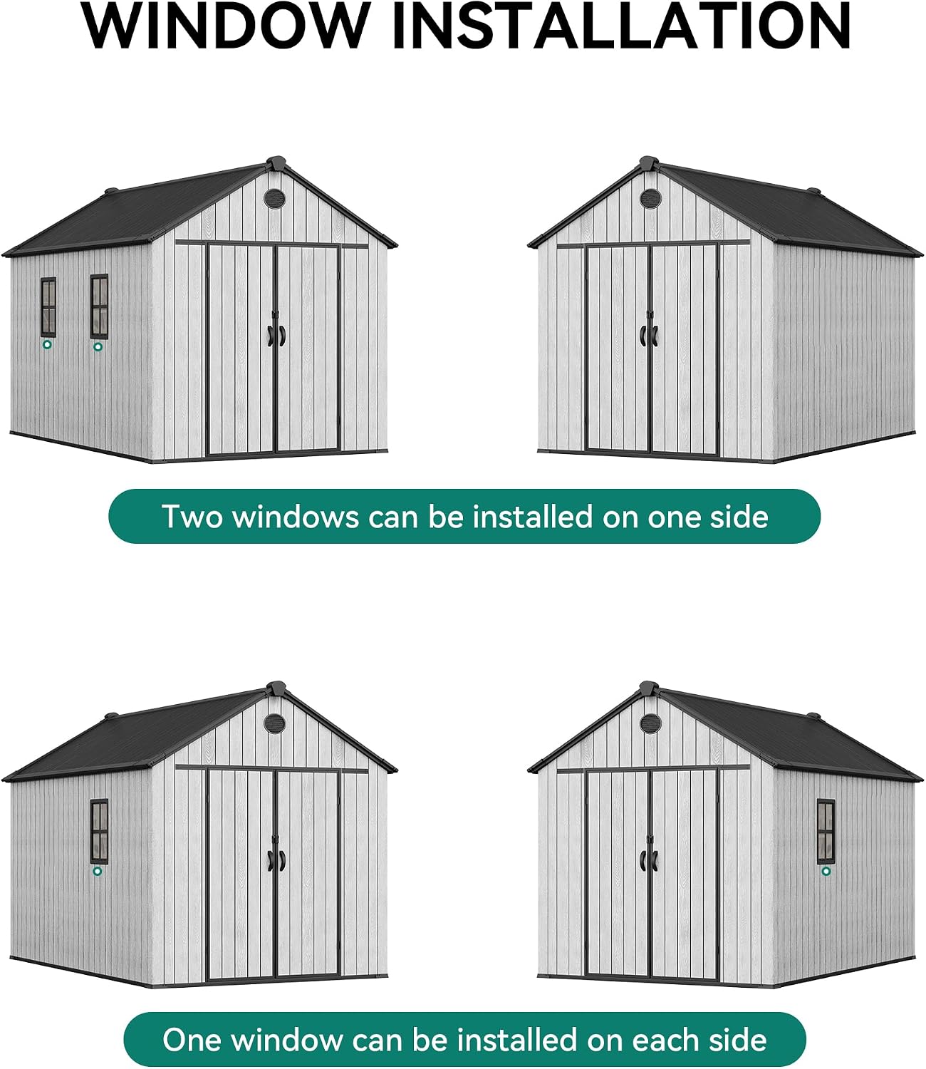 YITAHOME 8x12 FT Outdoor Storage Shed with Floor, Waterproof Extra Thick Plastic Garden Shed with Lockable Doors, 2 Vision Windows Vents, 16mm Heavy Duty Tool Shed for Bikes, Patio or Backyard, Gray