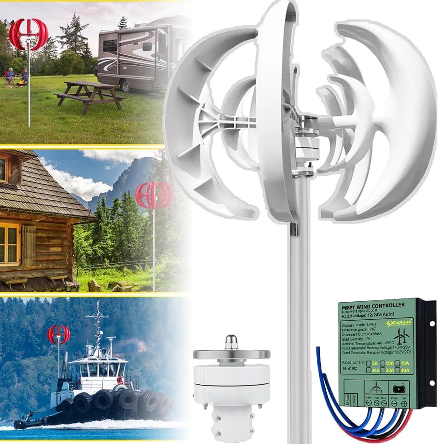 Wind Turbine Home Use Horizontal Generator Kits Blades with Controller to Charge Batteries Off Generator,3000W 4000W 5000W Wind Turbine Generator Kit with Controller, Vertical Wind Generator