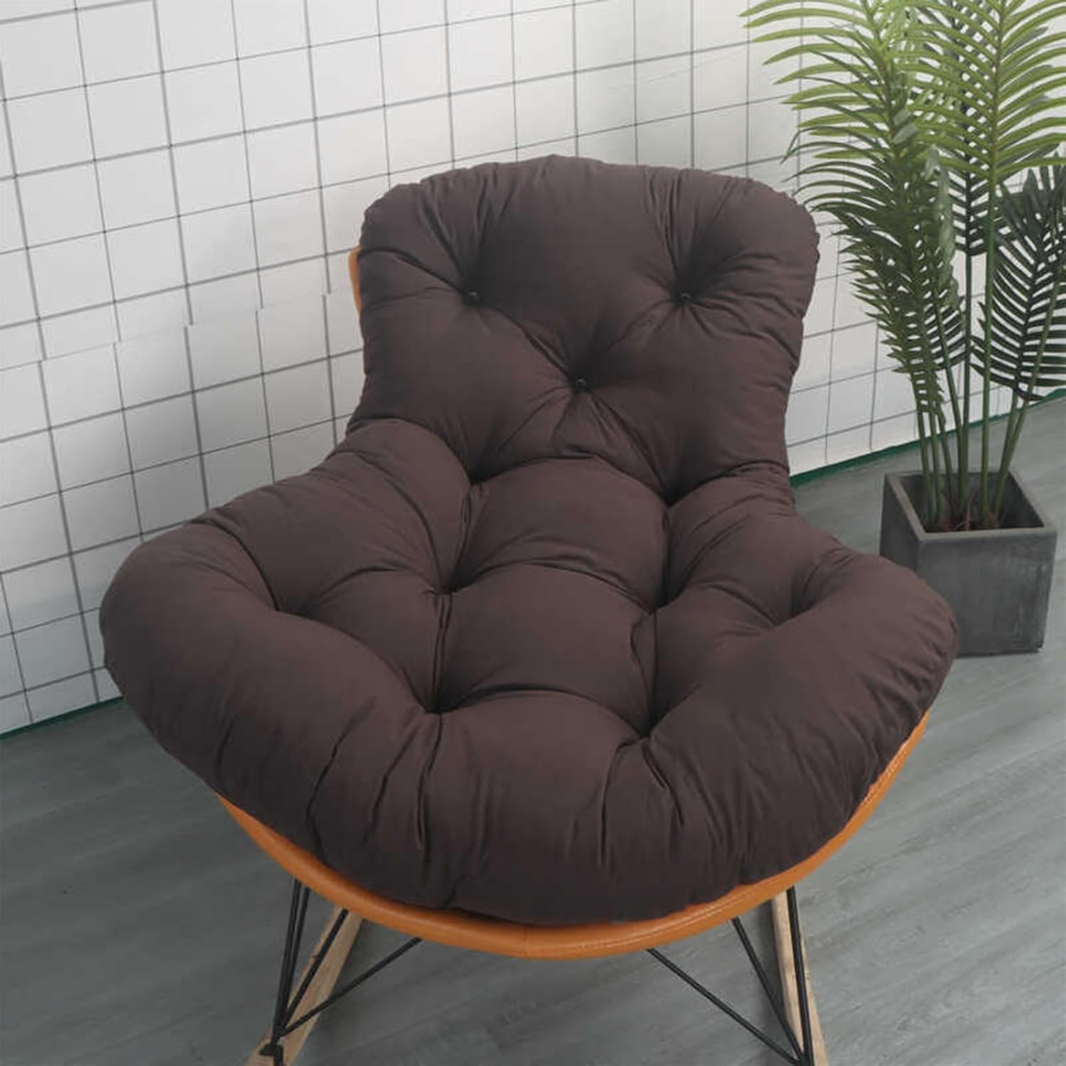 Outdoor Rocking Chair Cushion, Wicker Egg Chair Replacement Pad, Thick Papasan Seat Cushion for Patio, Porch, Balcony, or Garden(Brown,120 * 135cm)