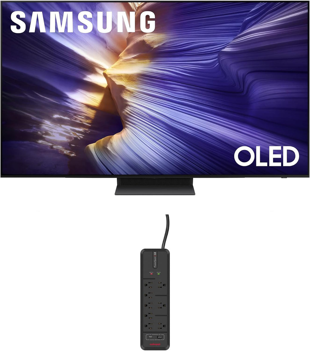 Samsung 65-Inch Class OLED S90F 4K Smart TV NQ4 AI Gen3 Processor, 4K AI Upscaling Pro, OLED HDR + Bundle with an AudioQuest G8 8-Outlet USB-A/USB-C AC Power Surge Protector (2025)