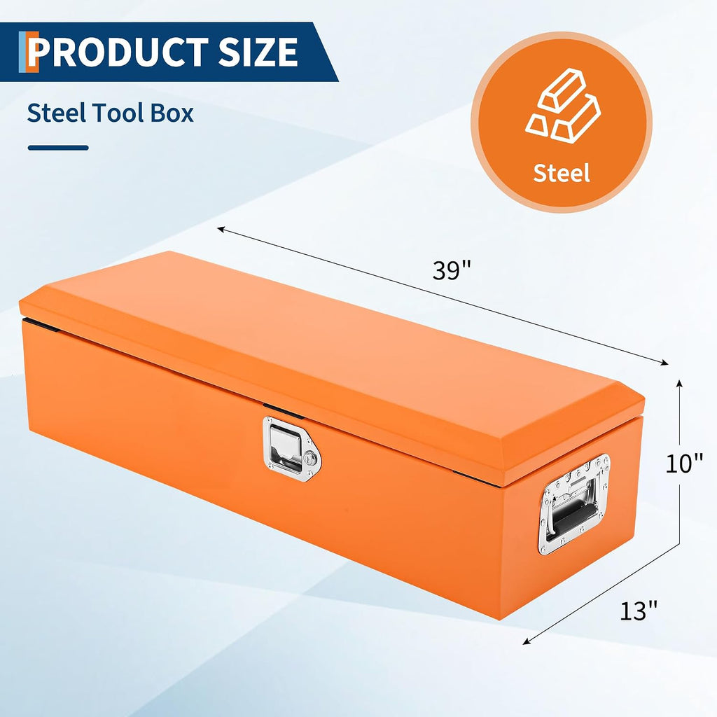 Garvee Black Steel Truck Bed Tool Box, Diamond Plate Tool Box with Side Handle and Lock Keys, Storage Toolbox Chest Box Organizer for Pickup, Truck Bed, RV, Trailer