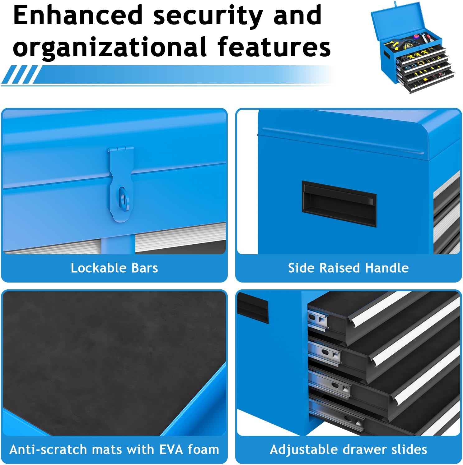 AirWire 5-Drawer Rolling Metal Tool Storage Cabinet with Detachable Top Tool Box, for Garage Workshop - Blue