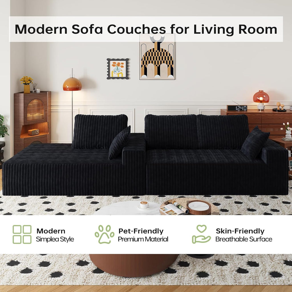 108' Modular Sectional Cloud Couch for Living Room Deep Seat L Shapes Boneless Couch with Oversized Chaise Lounge, Comfy Memory Foam Flannel Fabric Sofa for Bedroom Apartment, No Assembly Required