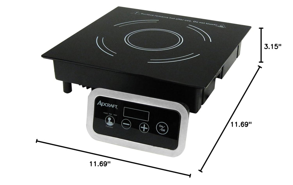 Adcraft Drop-In Induction Range Cooker with Remote Control and Ceramic Glass Surface, Fast Heating with 180-Min Timer, 120V, Gray