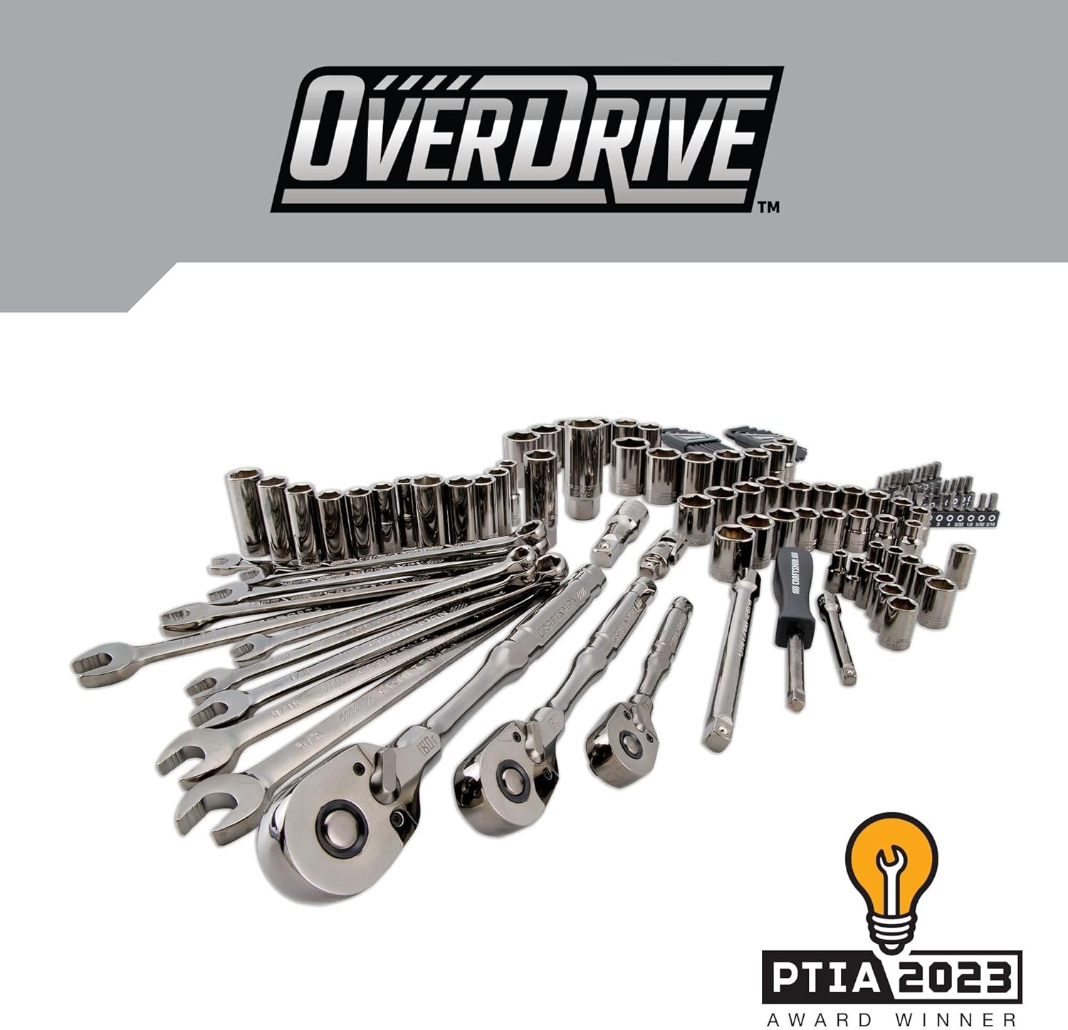 CRAFTSMAN OVERDRIVE 121-Piece Gunmetal Chrome Mechanics Tool Set, Standard SAE/Metric Socket Set, with Hard Case (CMMT99121L)
