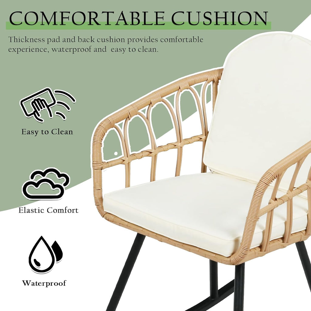 Vikiullf 3 Pieces Rocking Chairs Set - Outdoor Wicker Rattan Rocking Chairs with Thickened Cushions, Boho Patio Furniture, Patio Conversation Bistro Sets, for Balcony Garden Porch Living Room