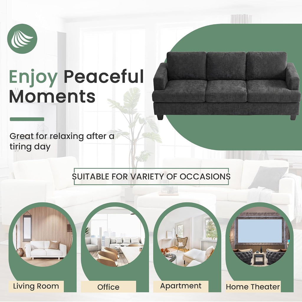 YOUDENOVA Sofa, 89' 3-Seater Deep Seat Sofa, Modern Comfy Couches for Living Room Apartment Lounge, Dark Grey Chenille