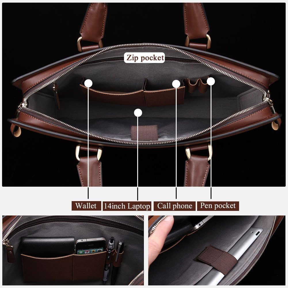 BOSTANTEN Leather Lawyers Briefcase Laptop Business Slim Bags for Men & Women