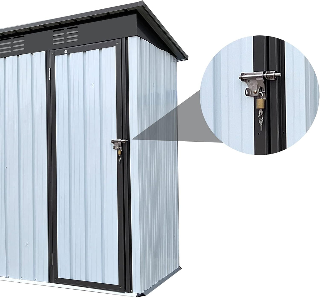 Ritsu 5Ft x 3Ft Outdoor Metal Garden Shed, Steel Garden Storage Shed with Single Lockable Door & Vents, Waterproof Anti-Corrosion Tool Storage Clearance for Backyard Patio Lawn, White+Black