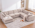 Oversized Modular Sectional Sofa Couch, Large 7 Seater Corner Sofa Modern U Shaped Sectional Couch with Ottoman Cloud Couches for Living Room, Office, Spacious Space, Beige - Chenille