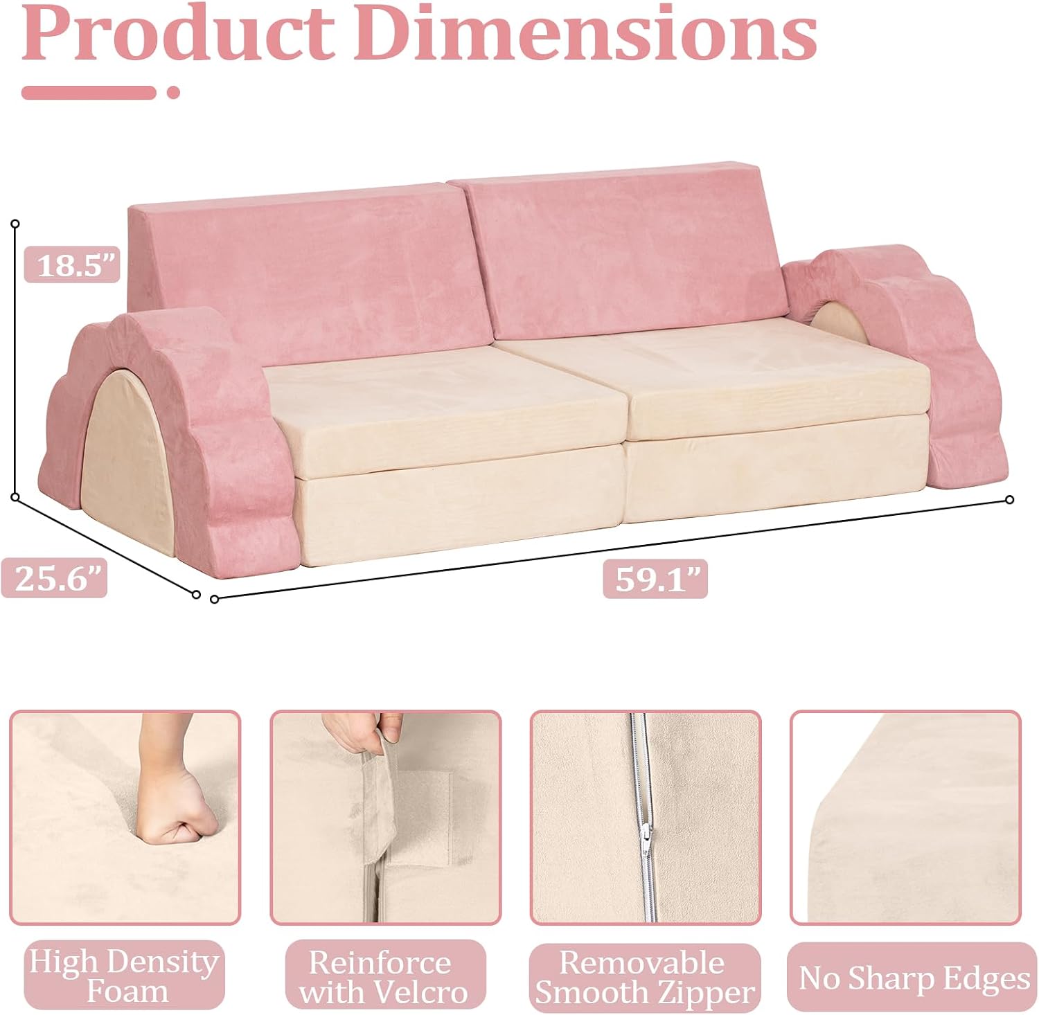 LOAOL Kids Couch 10PCS, Modular Kids Play Couch, Multifunctional Foam Toddler Sofa, Imaginative Convertible Play Sofa for Playroom(Large Size)