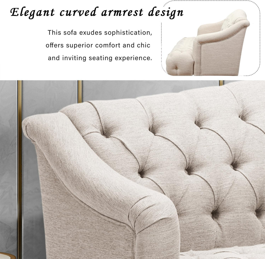 Beige Modern Velvet Loveseat Sofa Couch, 73' Mid - Century Tufted Upholstered Small Love Seat Couch, Curved High Back 3-Seats Couches for Compact Space, Living Room, Apartment (Beige)