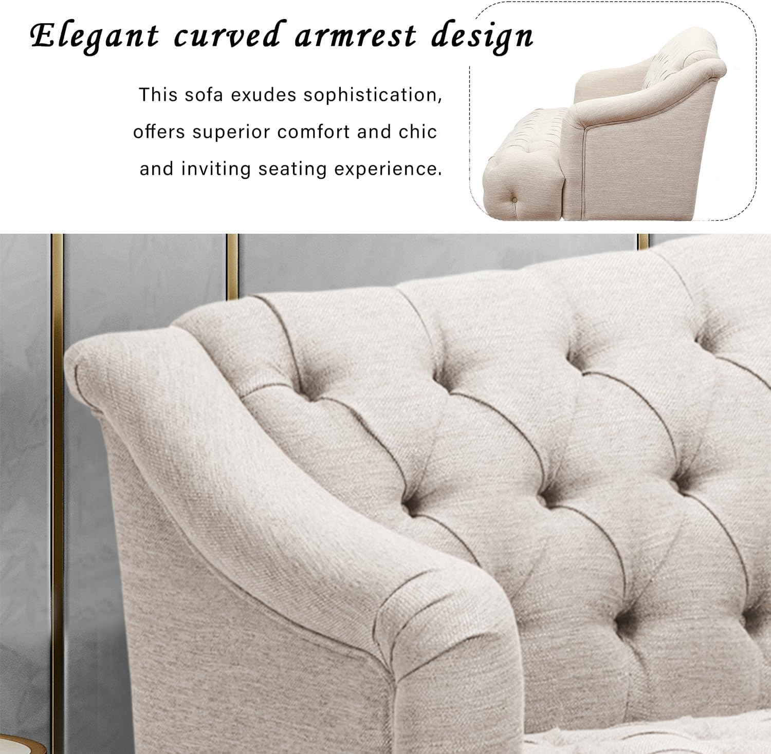 Beige Modern Velvet Loveseat Sofa Couch, 73' Mid - Century Tufted Upholstered Small Love Seat Couch, Curved High Back 3-Seats Couches for Compact Space, Living Room, Apartment (Beige)
