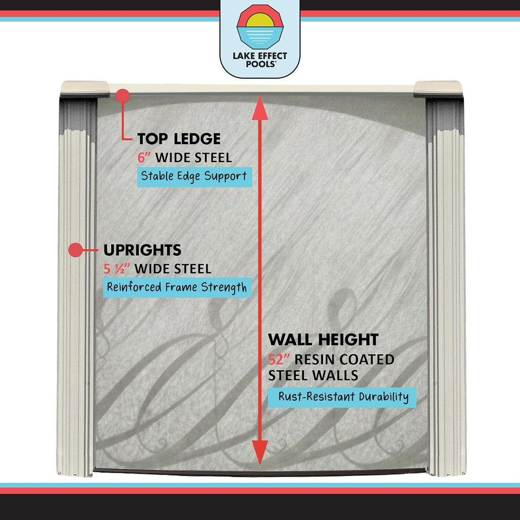 Lake Effect Pools 'Meadows' 15 ft Round Above Ground Swimming Pool | 52 Inch Steel Side Walls | Kit Includes: 25 Gauge Overlap Liner & Widemouth Skimmer