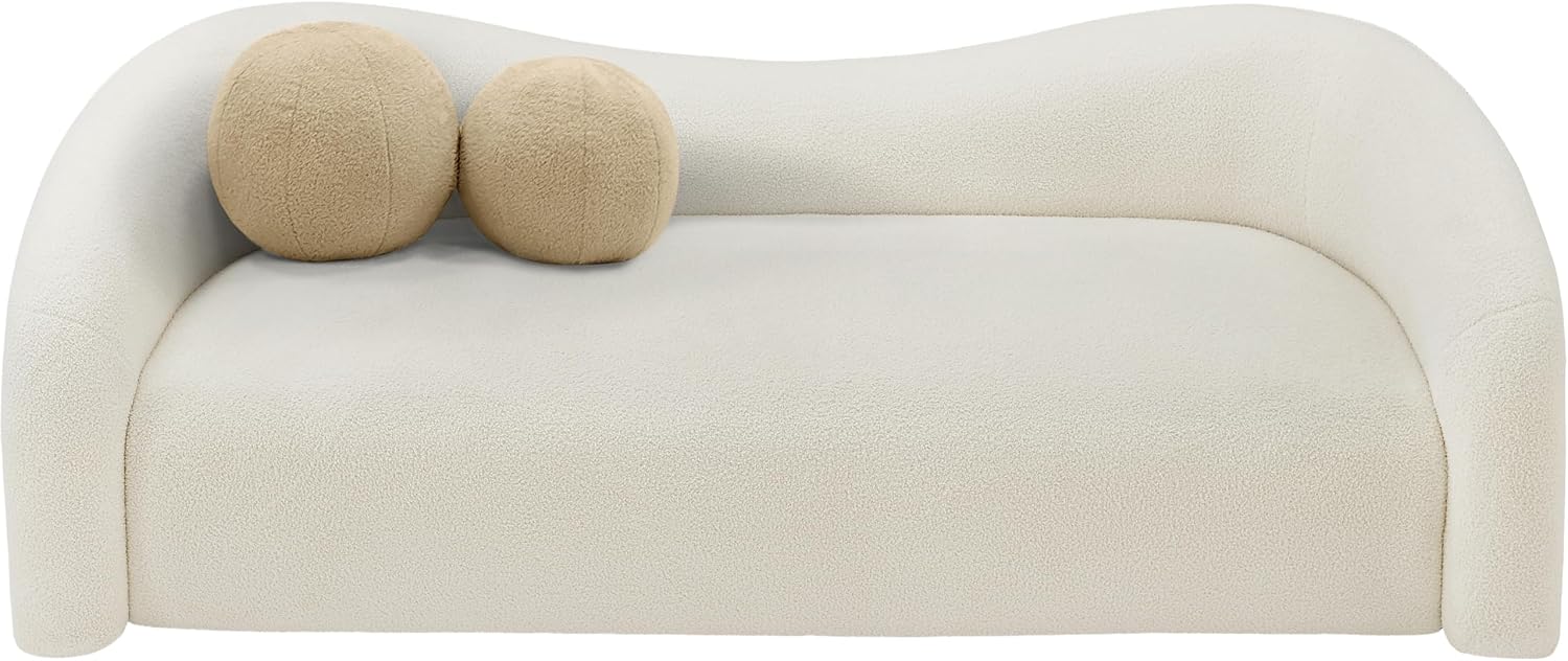 Meridian Furniture 186Cream-S Kali Collection Modern | Contemporary Sofa with Soft Cream Faux Shearling Teddy Fabric, Curved Back, 86' W x 33' D x 27' H, Cream
