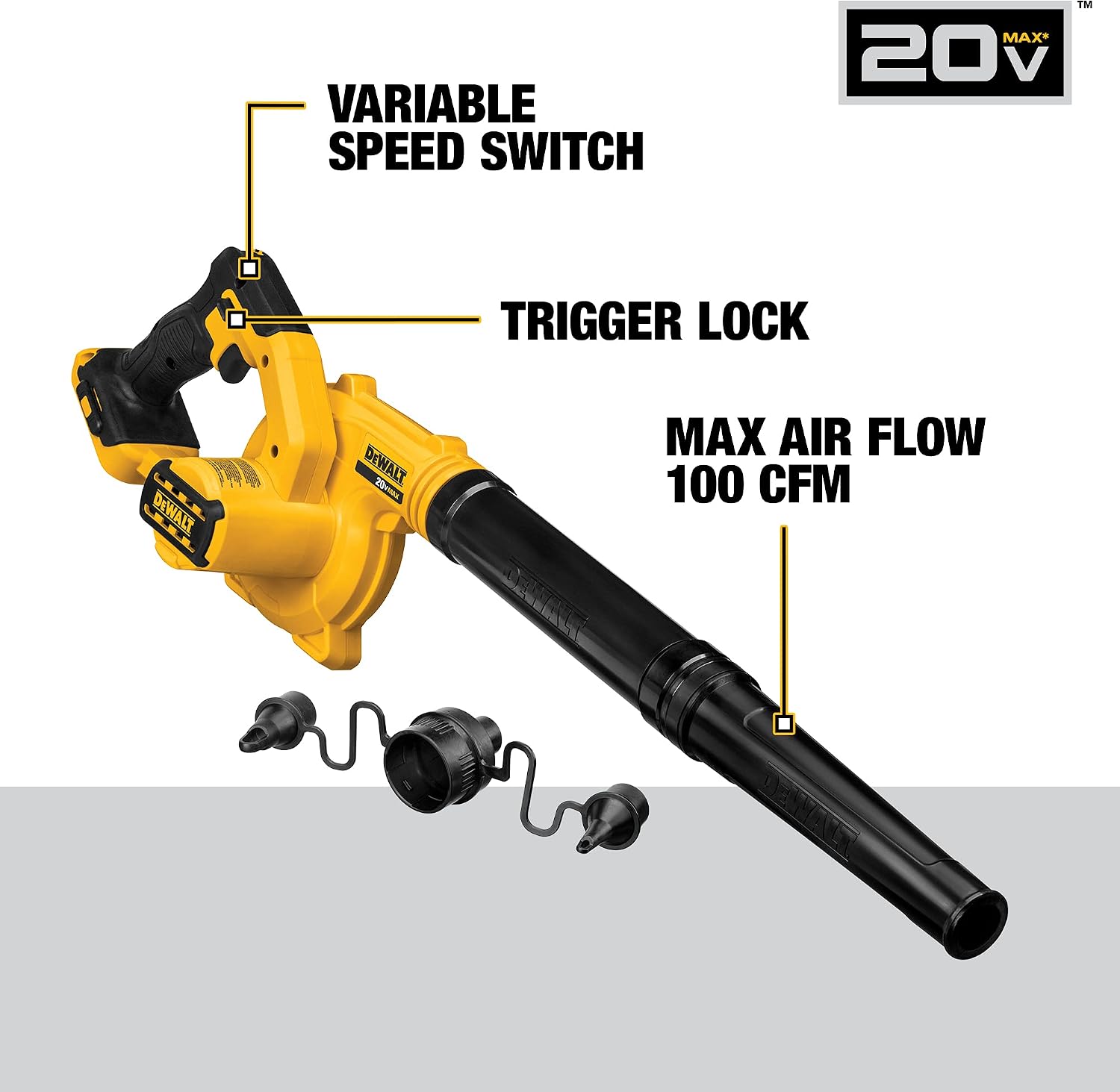 DEWALT 20V MAX* Blower for Jobsite, Compact, Tool Only (DCE100B) with DEWALT 20V MAX* Cordless Drill Combo Kit, 2-Tool (DCK240C2)