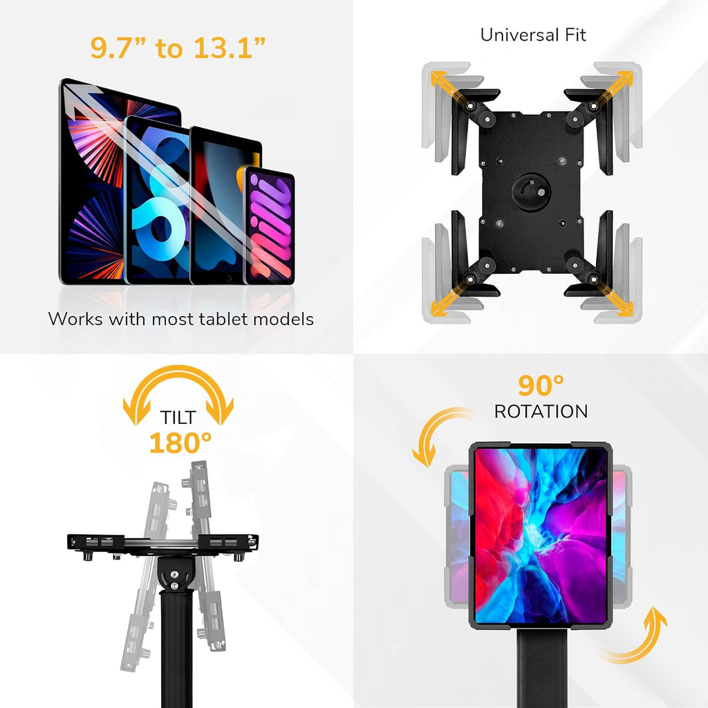 Mount-It! Anti-Theft Universal Tablet Floor Stand Kiosk, Locking Enclosure for iPad, Galaxy Tab & Surface Pro 9.7'–13.1', Height Adjustable 27.5'–47', Commercial Kiosk Stand, Black