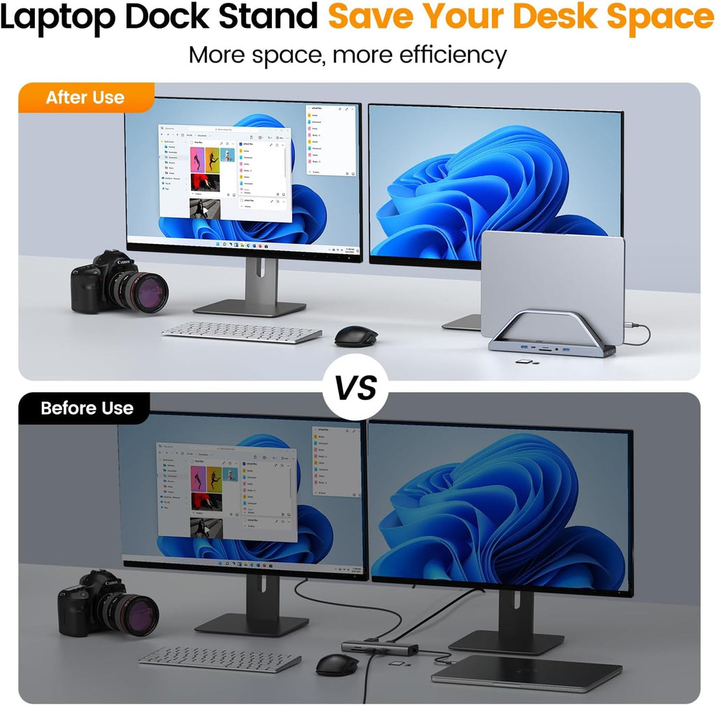 TobenONE 14-in-1 MacBook Pro/Air Docking Station Dual 4K Monitor, Laptop Docking Station Stand for MacBook M1-M5/Neo, Driver-Based, USB C Dock with 65W Power Adapter, 2 HDMI,VGA, 5Gbps USB, RJ45