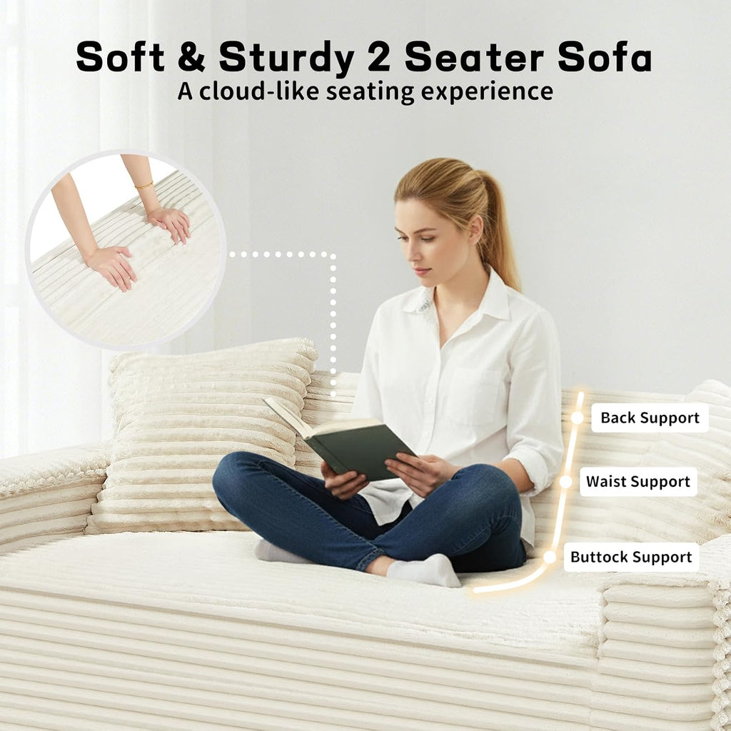 3 Seater Sofa Couch for Living Room (Beige, 38' D + 2 Pillows)