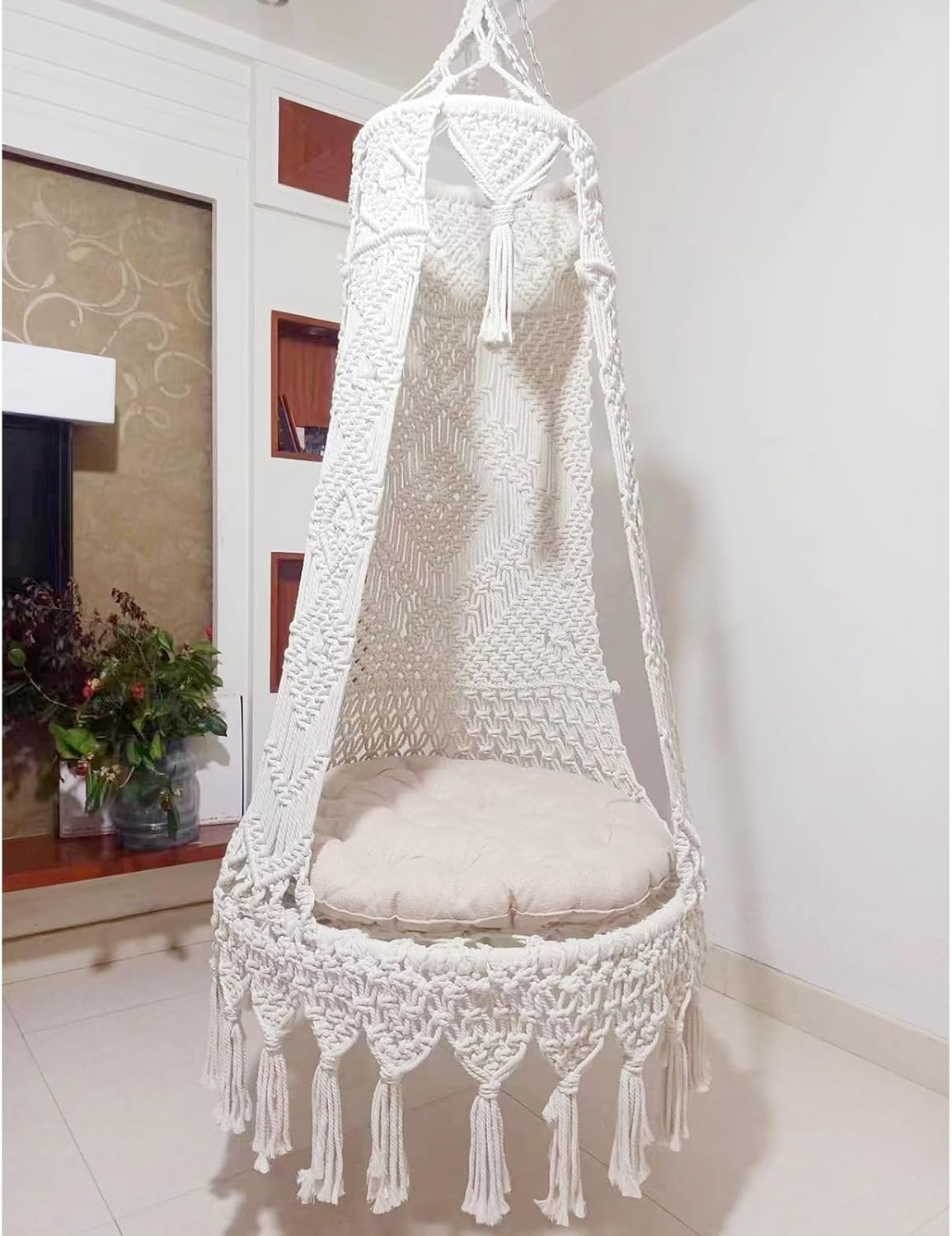 Hanging Swing Chair for Indoor Use, Cotton Rocking Chair for Bedroom, Living Room & Garden, Comfortable Hanging Chair for Relaxation