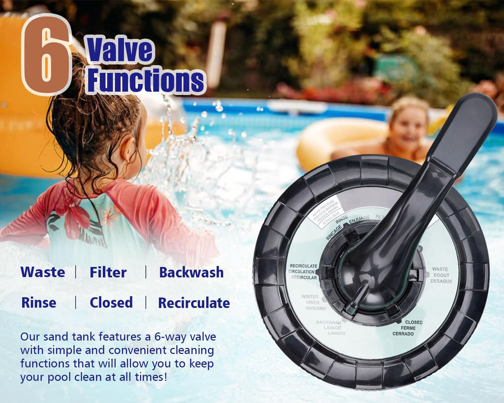 CIPU 14 inch Sand Filter Pump System Handy 6-Way Valve for Above Ground Pools with 0.5HP Prefilter Pool Pump with Timer 115V 25FT Inline GFCI Power Cord for Easy Installation