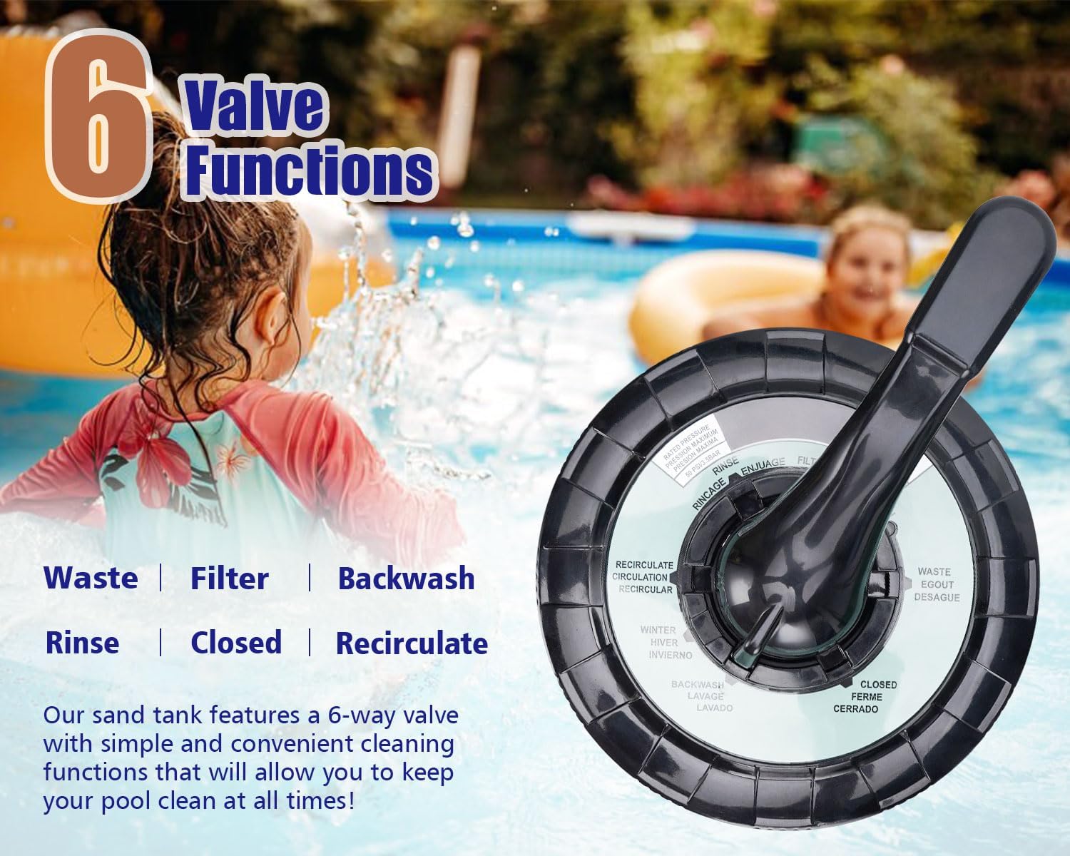 CIPU 14 inch Sand Filter Pump System Handy 6-Way Valve for Above Ground Pools with 0.5HP Prefilter Pool Pump with Timer 115V 25FT Inline GFCI Power Cord for Easy Installation